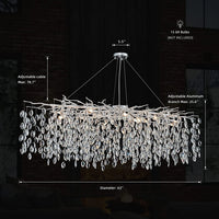 lustre en cristal de luxe avec branches led pour intérieur moderne