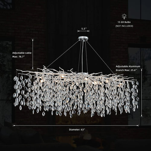lustre en cristal de luxe avec branches led pour intérieur moderne