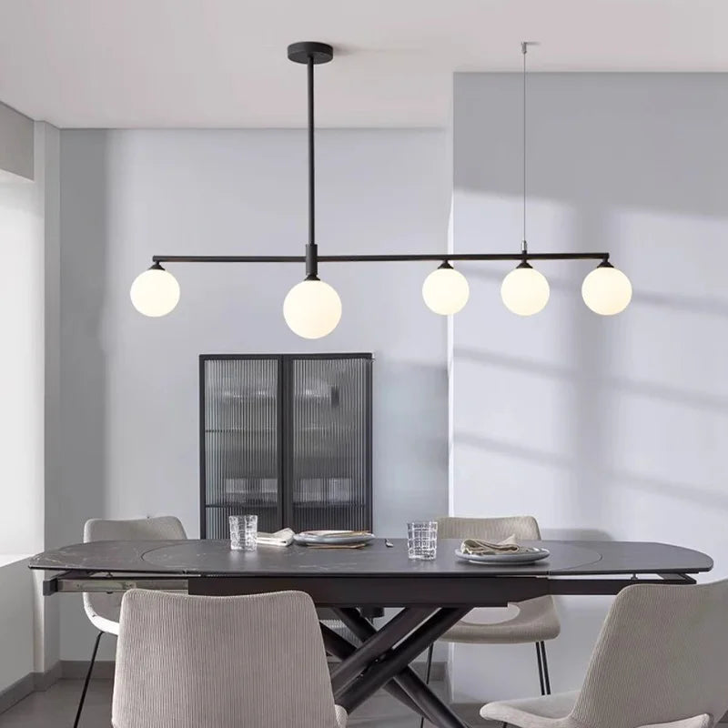 Table à manger pastorale lampes suspendues longue suspension pour salon cuisine restaurant lustre luminaires verre blanc laiteux - vue 5 sur 12