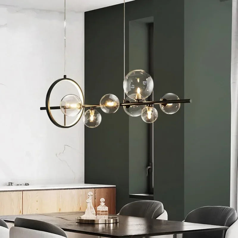 lustre moderne led avec boules de verre suspendues - vue 3 sur 8