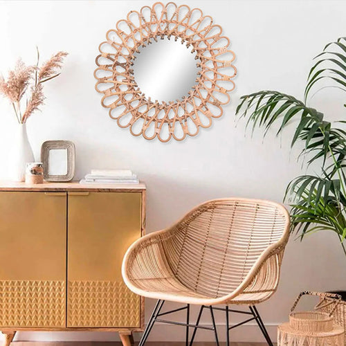 miroir mural rond en rotin au design nordique élégant - vue 3 sur 6