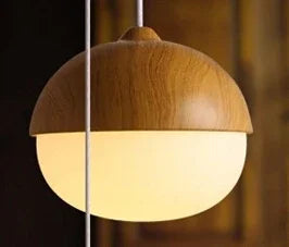 suspension moderne en verre et bois avec champignons - vue 8 sur 8