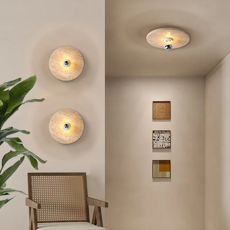 applique murale led rétro avec pierre naturelle ronde - vue 4 sur 8