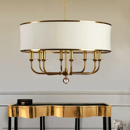 lustre en cuivre style américain avec abat-jour en tissu créatif simple - vue 3 sur 10