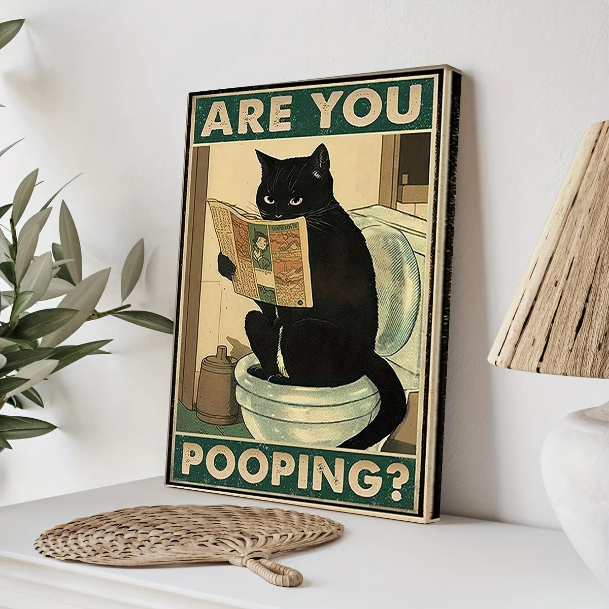citation humoristique chat noir lisant journal dans les toilettes décor amusant - vue 2 sur 5