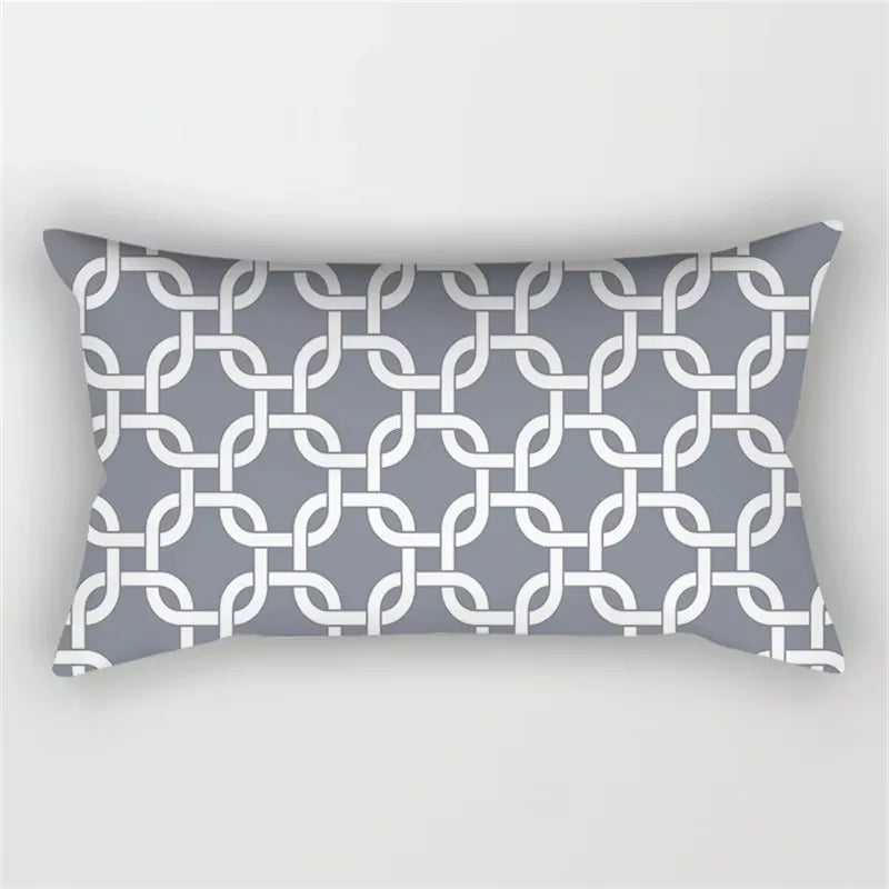 housse de coussin décorative géométrique gris patchwork moderne
