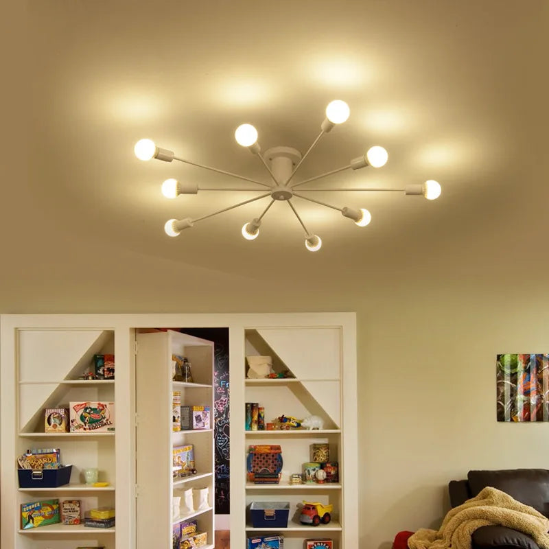 Rétro fer lustre noir/blanc 6/8/10 prises éclairage Vintage araignée lustre moderne plafonnier luminaire éclairage - vue 5 sur 10