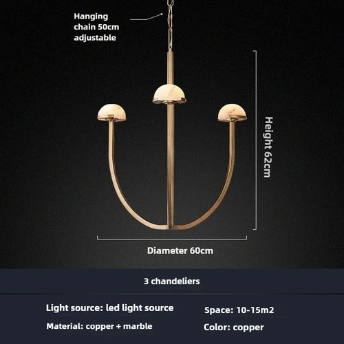 lustre en marbre naturel espagnol style rétro en cuivre et led - vue 9 sur 9