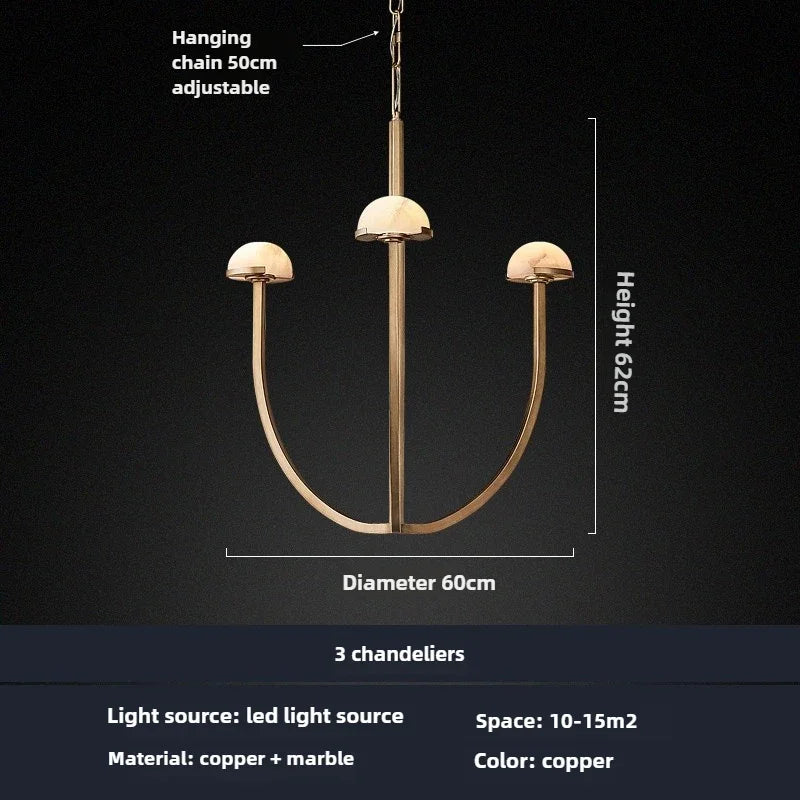 lustre en marbre naturel espagnol style rétro en cuivre et led - vue 8 sur 9