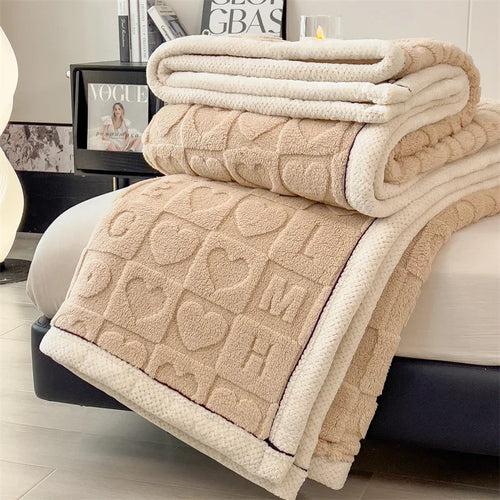 plaid polaire epais motif coeur doux canapé lit - vue 5 sur 6