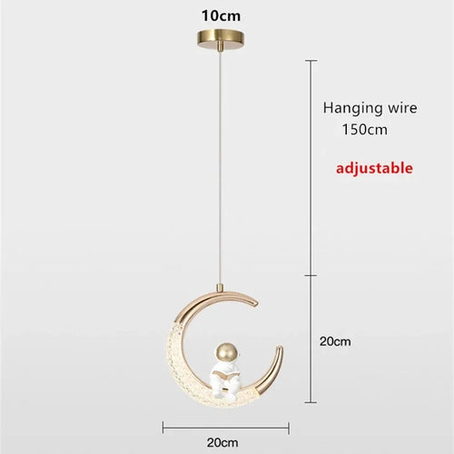 Chambre d'enfant lustre de chevet moderne minimaliste lumière de luxe dessin animé garçon fille chambre lune lampe astronaute petit lustre - vue 6 sur 8