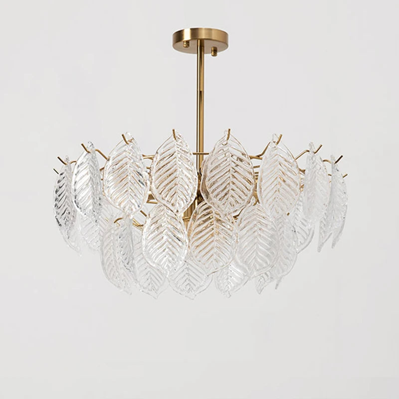 lustre moderne en verre suspendu avec décoration de feuilles - vue 6 sur 11