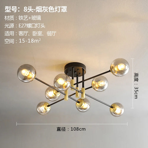 lustre nordique moderne led avec boules de verre - vue 16 sur 18