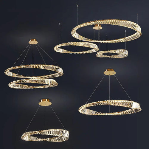 LustreSalon moderne Led K9 Dimmable de luxe or anneau irrégulier cristal - vue 7 sur 17