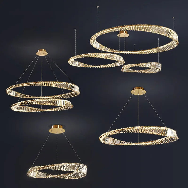 LustreSalon moderne Led K9 Dimmable de luxe or anneau irrégulier cristal - vue 6 sur 17