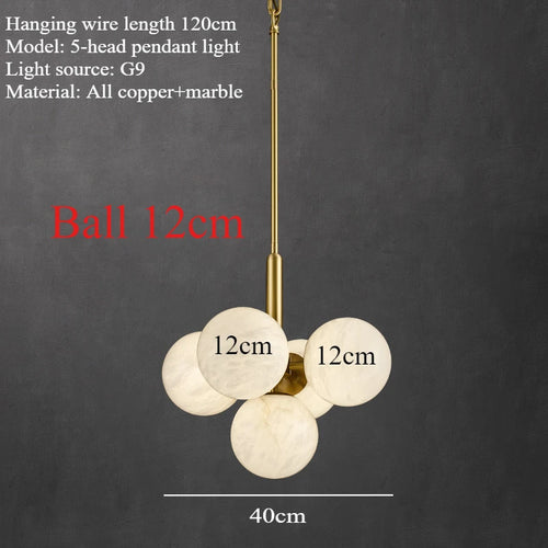 lustre tout en cuivre minimaliste et créatif rond en marbre - vue 9 sur 9
