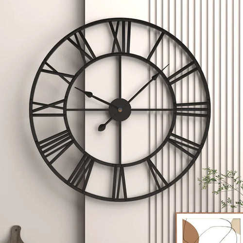 horloge murale moderne 3d rétro chiffres romains en métal silencieuse - vue 2 sur 8