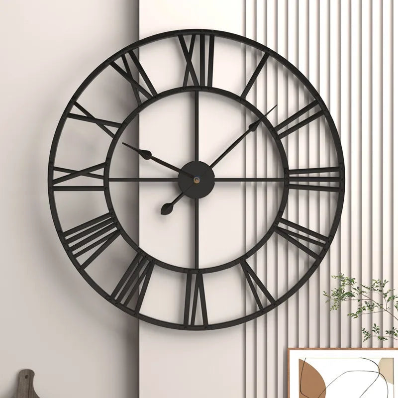 horloge murale moderne rétro en métal avec chiffres romains silencieuse - vue 3 sur 8