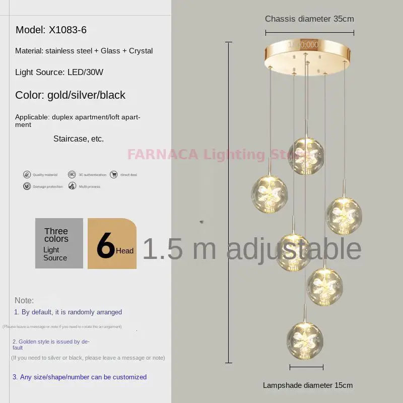 Remote control stair chandelier Nordic creative duplex dining room light lift high living room, apartment decorative chandelier - vue 8 sur 20