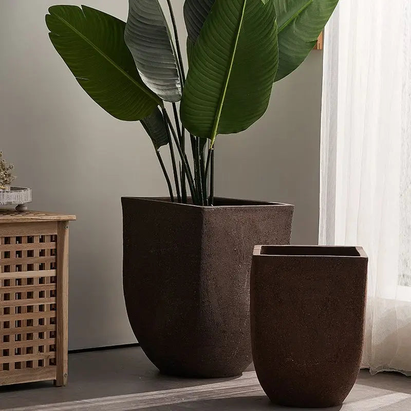 pot de fleurs en argile carrée pour jardin extérieur avec plantes respirantes - vue 4 sur 9
