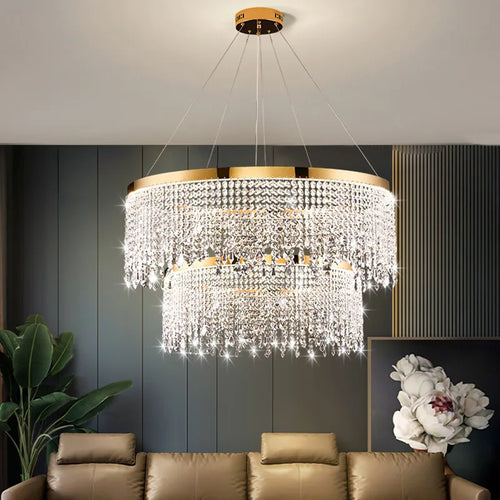 lustre moderne en cristal design circulaire éclairage de luxe suspendu - vue 2 sur 9