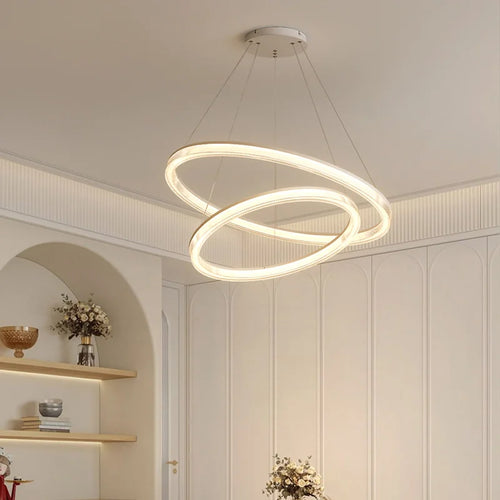 Modern Nordic LED Chandeliers For Living Rooms, Bedrooms, Restaurants, Kitchens, Chandeliers, White Circular 3-ring Design - vue 3 sur 10