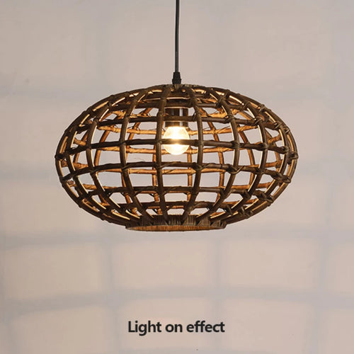 suspension en rotin design circulaire pour éclairage intérieur - vue 4 sur 7