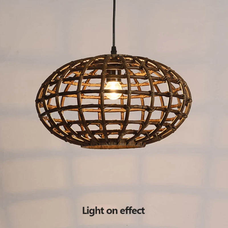 suspension en rotin design circulaire pour éclairage intérieur - vue 4 sur 7