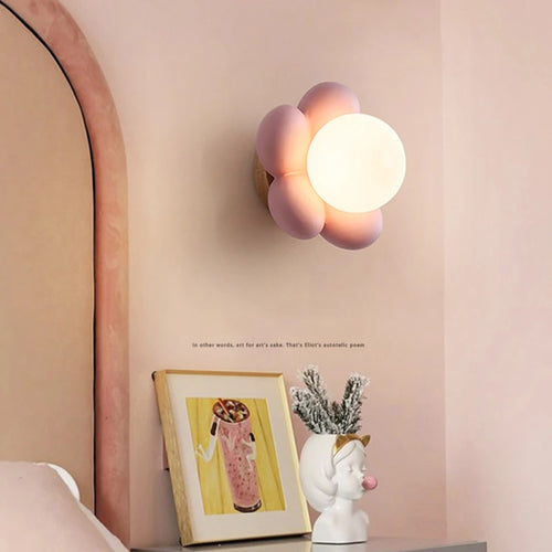 Applique murale fleur enfants blanc rose résine décoration intérieur chambre chevet - vue 3 sur 10