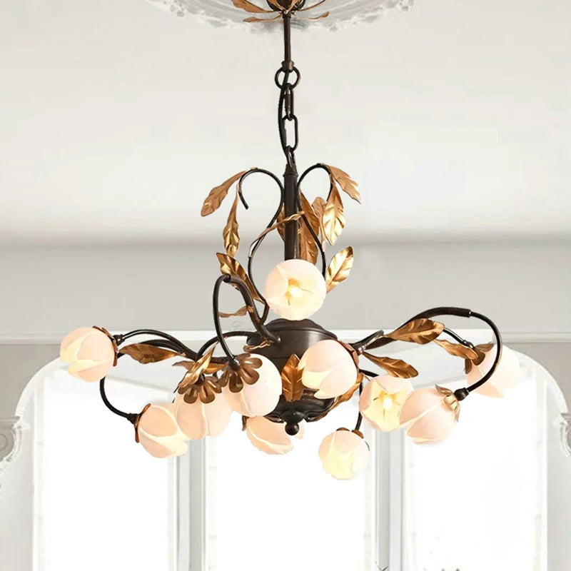 lustre antique avec abat-jour en forme de tulipe art - vue 3 sur 13