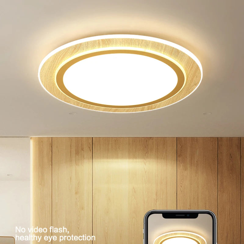 lampes de plafond led ultra-minces en bois style japonais - vue 4 sur 9