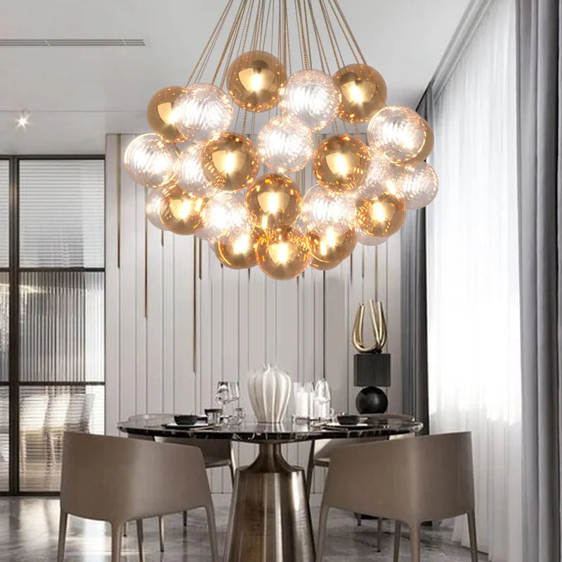 SANDYHA Lamparas modermas de techo Lampe de lustre boule de verre multicolore lumière LED ferronnerie Art lampara pour chambre salle à manger - vue 2 sur 14