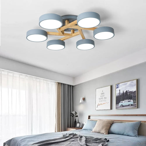 lustre led style nordique moderne en bois massif - vue 3 sur 15