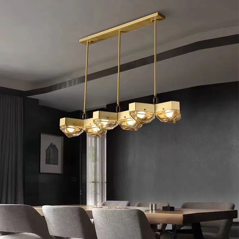 led décorative en cuivre avec suspension réglable pour salon - vue 2 sur 14