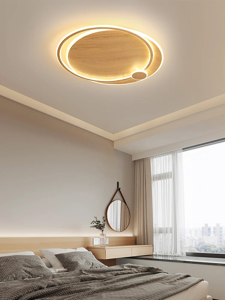 lustre moderne en bois avec éclairage intelligent circulaire - vue 3 sur 9