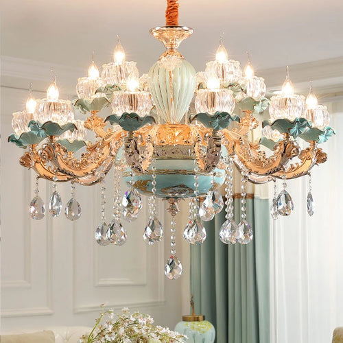 lustre de luxe moderne style européen rétro en cristal et céramique - vue 4 sur 13