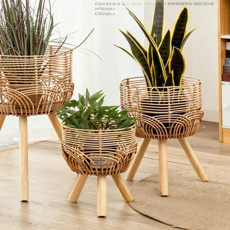 support de fleurs en rotin tissage nordique pratique et esthétique - vue 1 sur 9