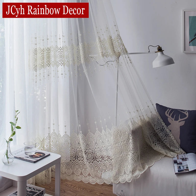 Voilage brodé en tulle élégant pour salon chambre - vue 3 sur 7