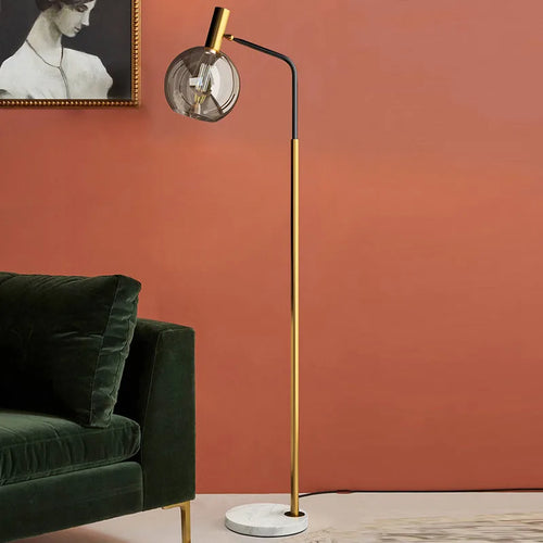 lampadaire doré et noir en métal et verre pour intérieur - vue 4 sur 9