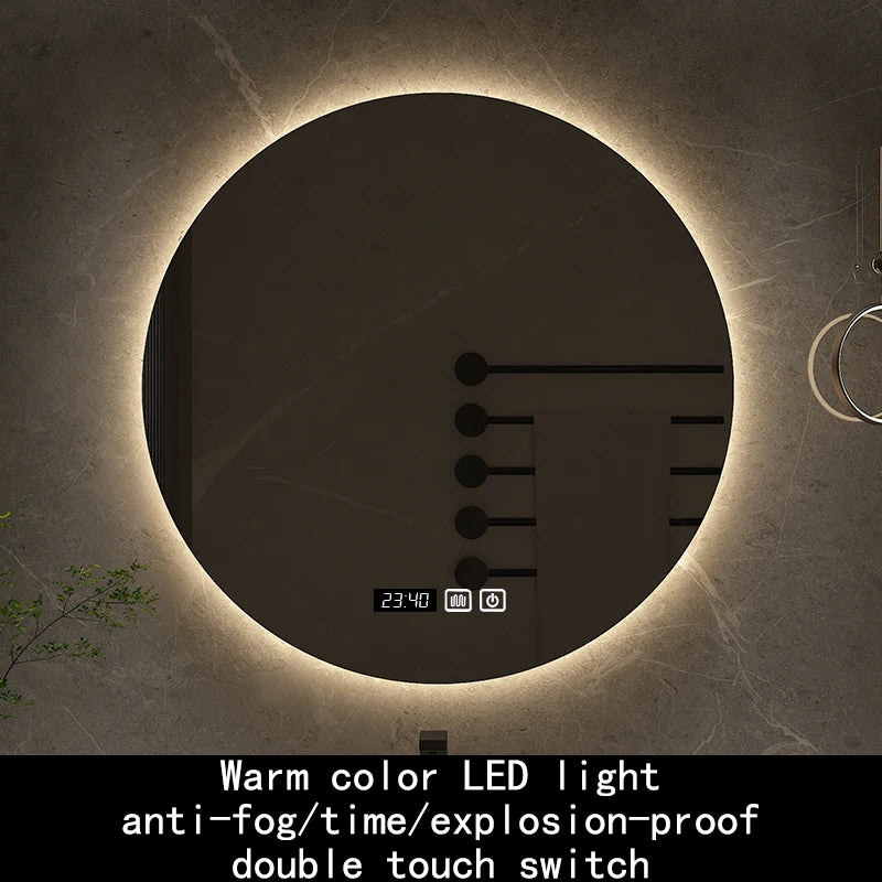 miroir rond avec rétroéclairage réglable et antibuée décoratif - vue 13 sur 24