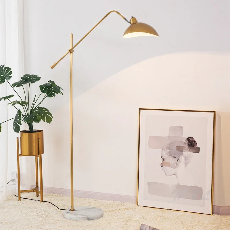 lampadaire nordique doré avec base en marbre réglable - vue 6 sur 8