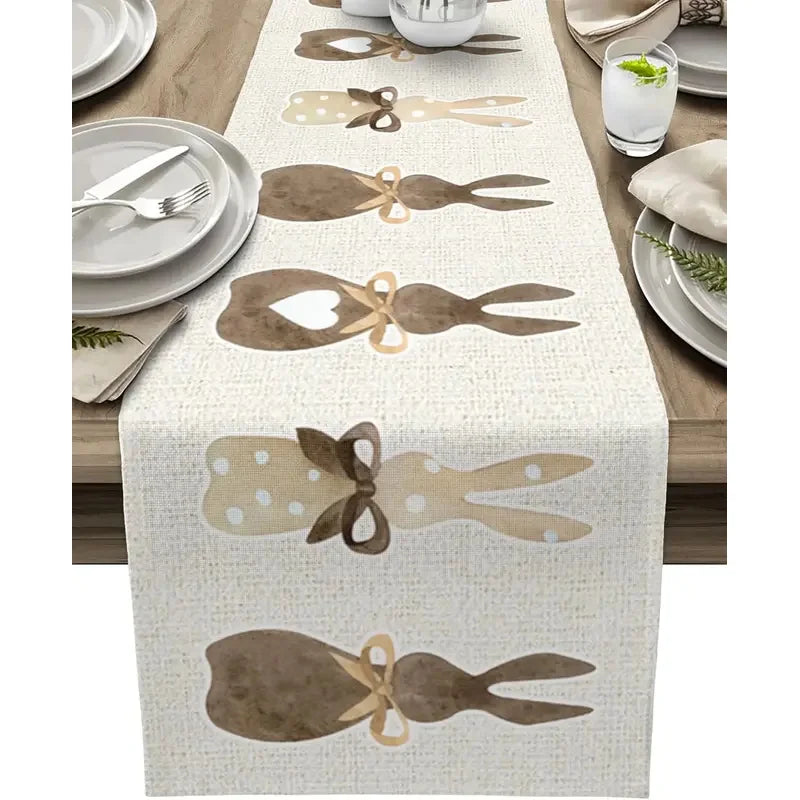 Chemin de table lin motifs lapin coeur paques - vue 1 sur 7
