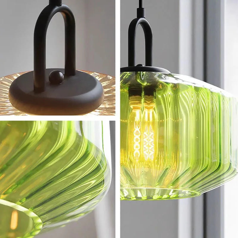lustre rétro suspendu en verre avec lumière led décorative - vue 5 sur 9