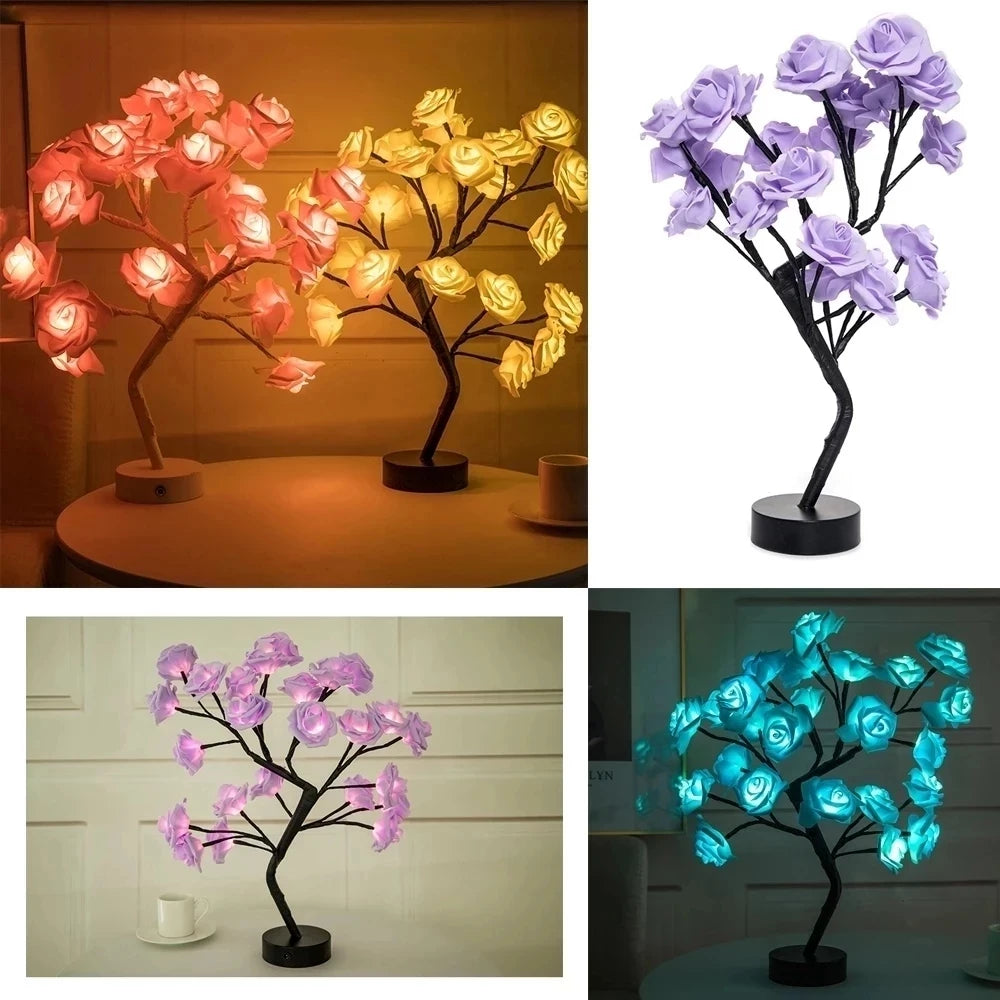 LED Rose Fleur Lampe de Table USB Arbre De Noël Fée Lumières Veilleuses Maison Fête De Mariage Chambre Décoration Cadeau de Fête des Mères - vue 5 sur 8