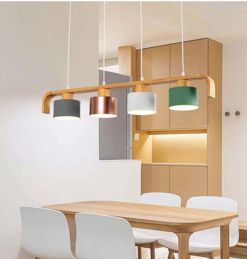 Suspension nordiques abat-jour en métal Led en bois décor à la maison lampe suspendue Restaurant café intérieur créativité lustres luminaires - vue 2 sur 16