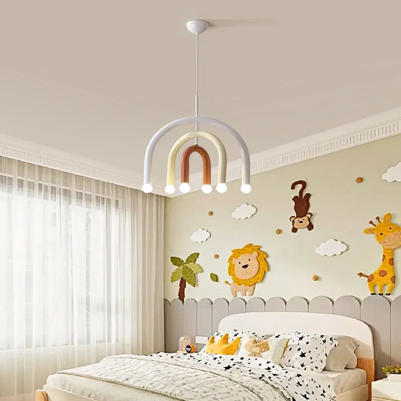 Creative Colorful Rainbow Pendant Lamps Iron E14 LED Bedroom Hanging Light Art Design Girl Kids Room Chandelier Lighting Indoor - vue 4 sur 8