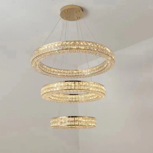 lustre moderne en cristal à deux couches pour décoration - vue 2 sur 17
