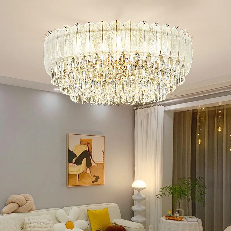 plafonnier rond en cristal luxe éclairage led pour intérieur - vue 5 sur 12