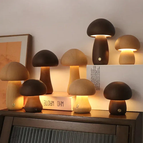 Lampe led champignon veilleuse en bois avec interrupteur tactile - vue 2 sur 11