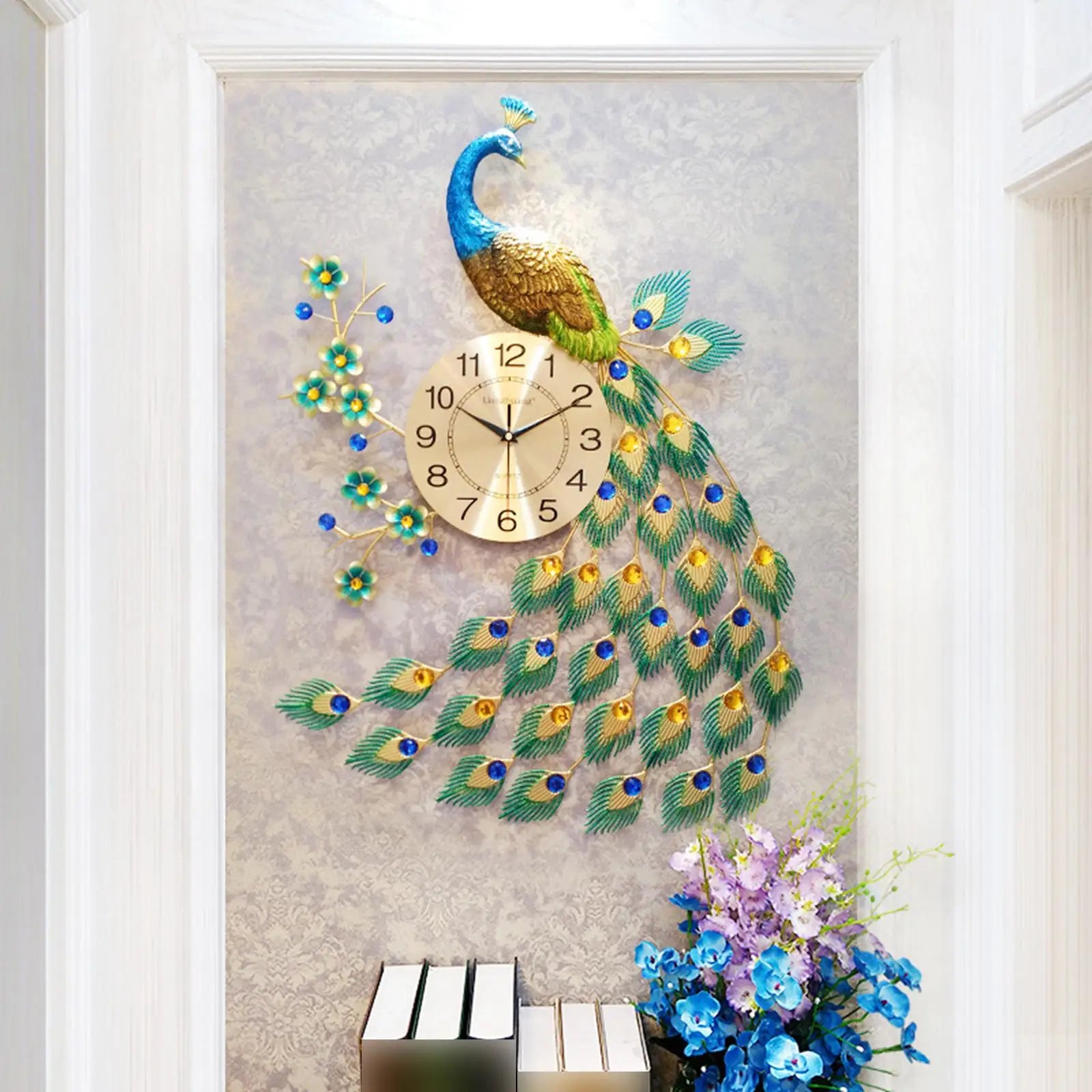 horloge murale moderne en forme de paon pour décoration intérieure - vue 2 sur 7
